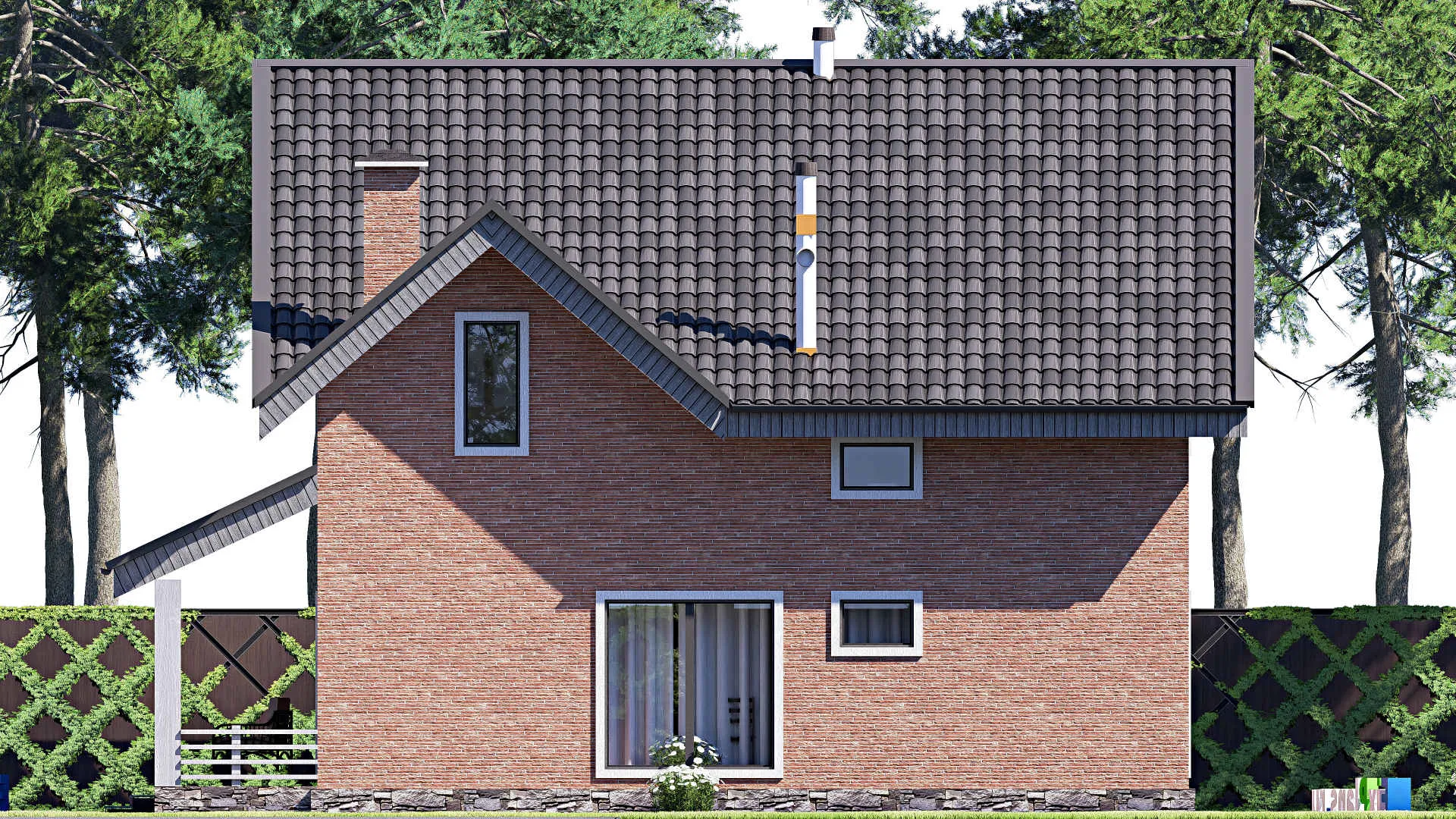 F-19862 - Планы дома с мансардой 12 на 12, площадью 200 м² с террасой и 6 спальнями