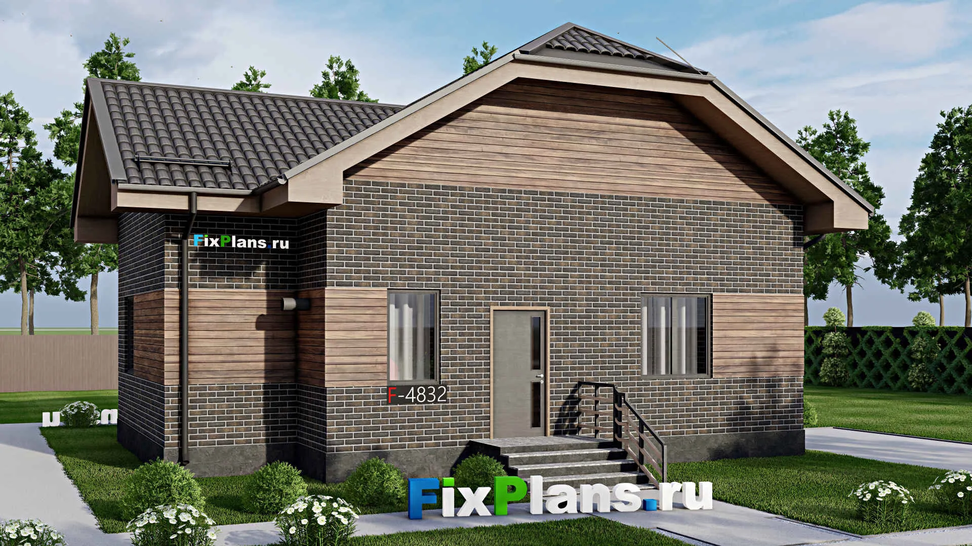 F-4832 - Проект одноэтажного дома 11 на 12, площадью 90 м² с 2 спальнями