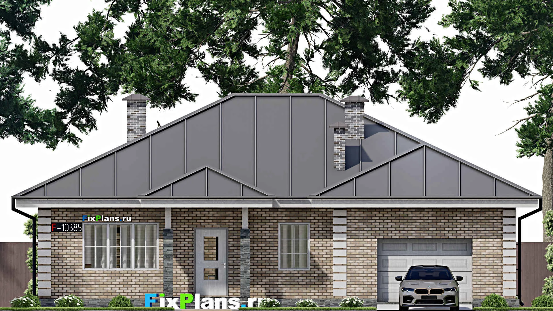 F-10385 - План одноэтажного дома 15 на 16, площадью 180 м² с 3 спальнями