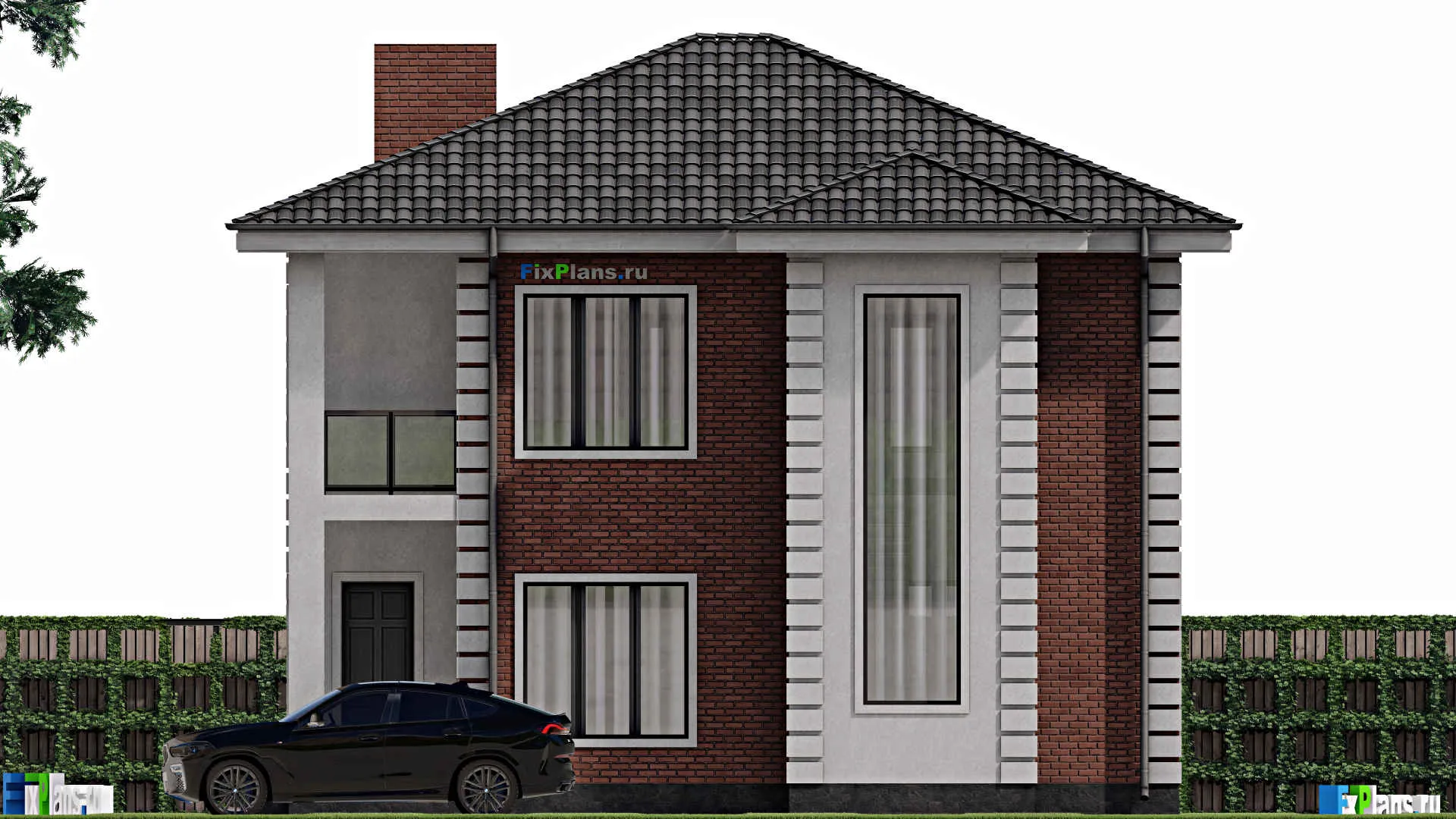 F-1754 - Проект двухэтажного дома 11 на 11, площадью 150 м² с балконом и 4 спальнями