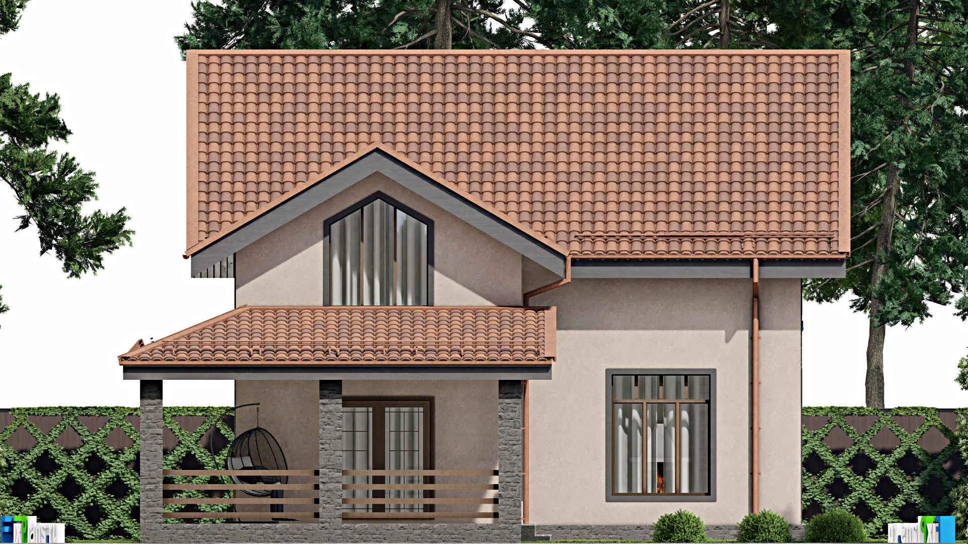 F-10313 - Планы дома с мансардой 12 на 17, площадью 220 м² с 5 спальнями