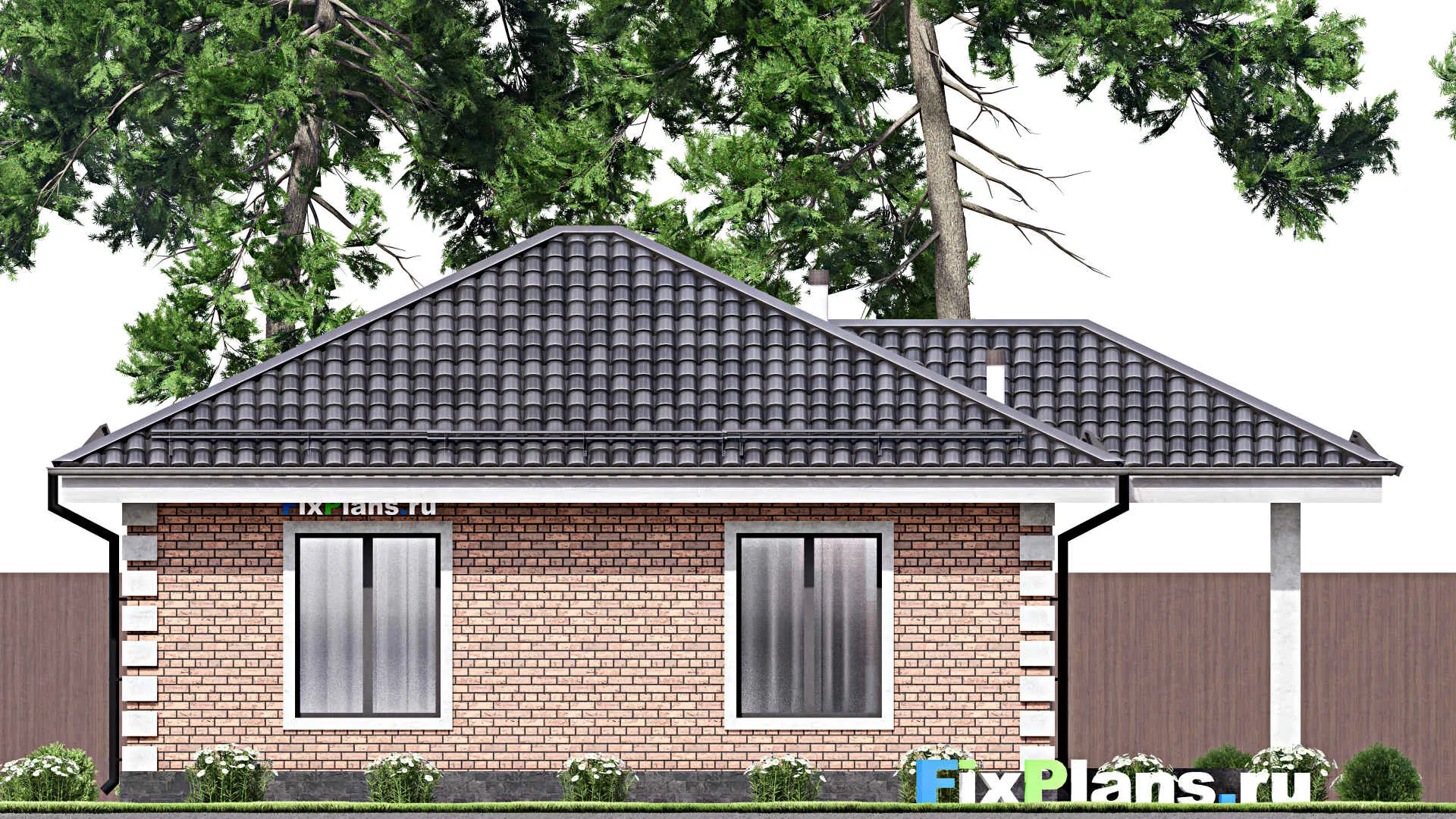 F-12878 - Проект одноэтажного дома 9 на 12, площадью 80 м² с террасой и 2 спальнями