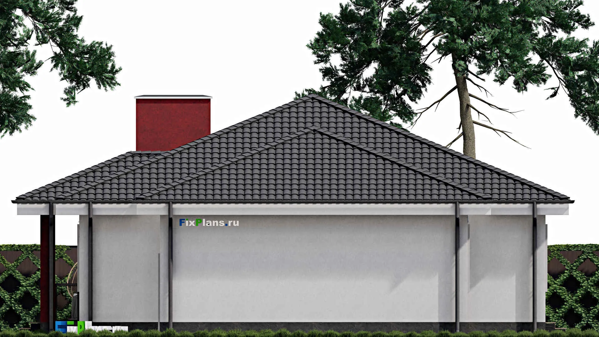 F-0269 - План одноэтажного дома 12 на 20, площадью 180 м² с террасой, гаражом на 1 машину и 3 спальнями