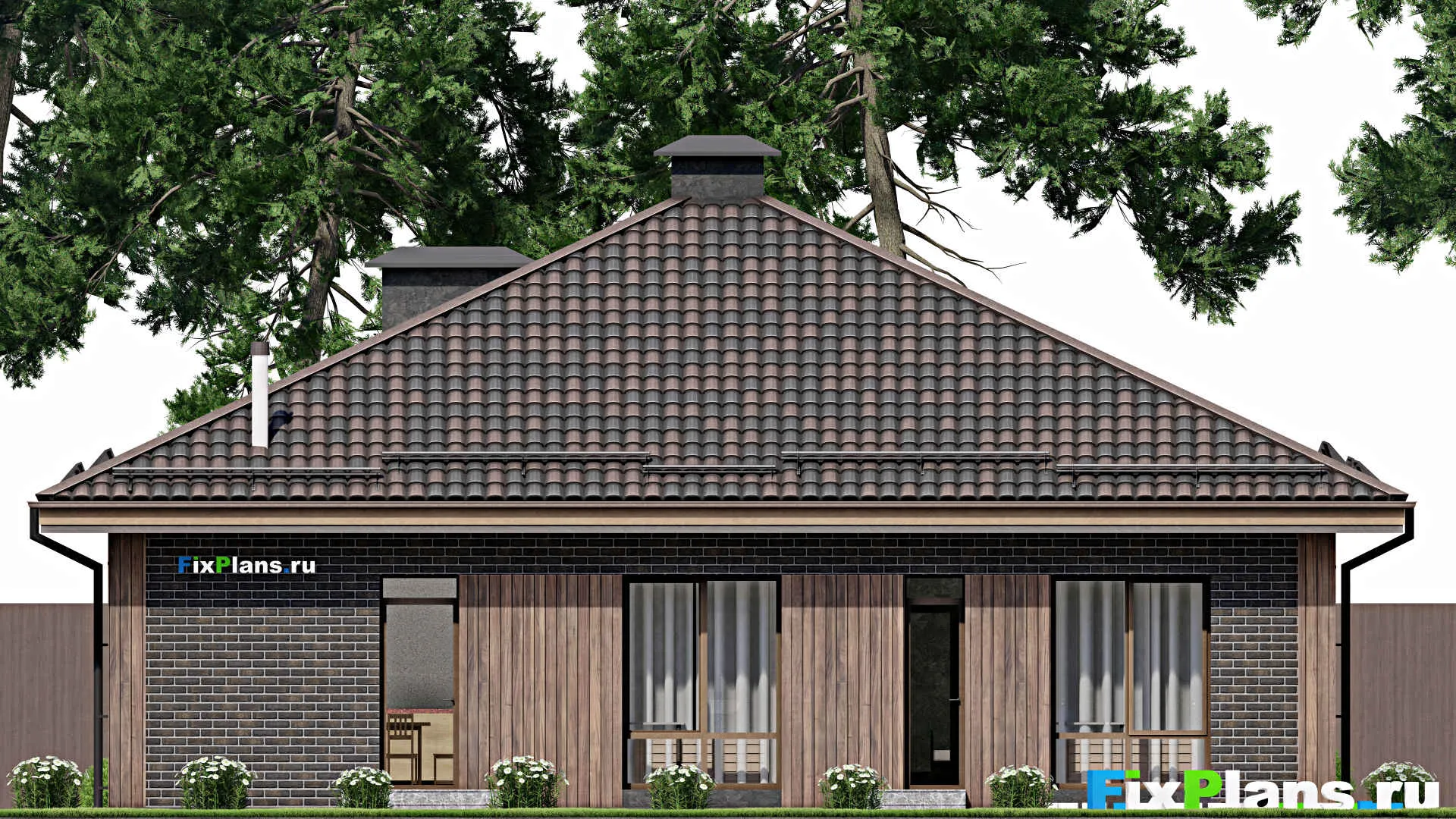 F-5588 - План одноэтажного дома 14 на 14, площадью 150 м² с 4 спальнями