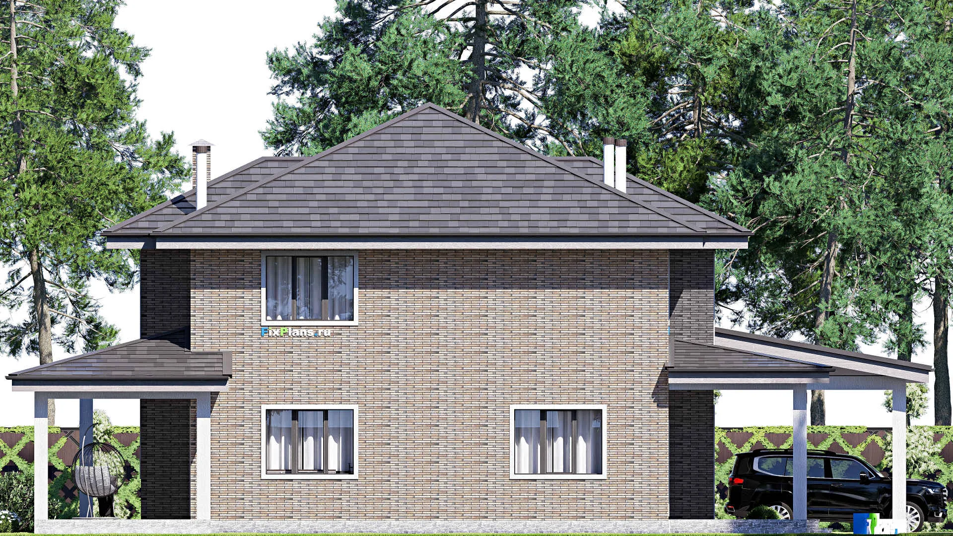 F-19628 - Проект двухэтажного дома 16 на 20, площадью 270 м² с террасой и 3 спальнями