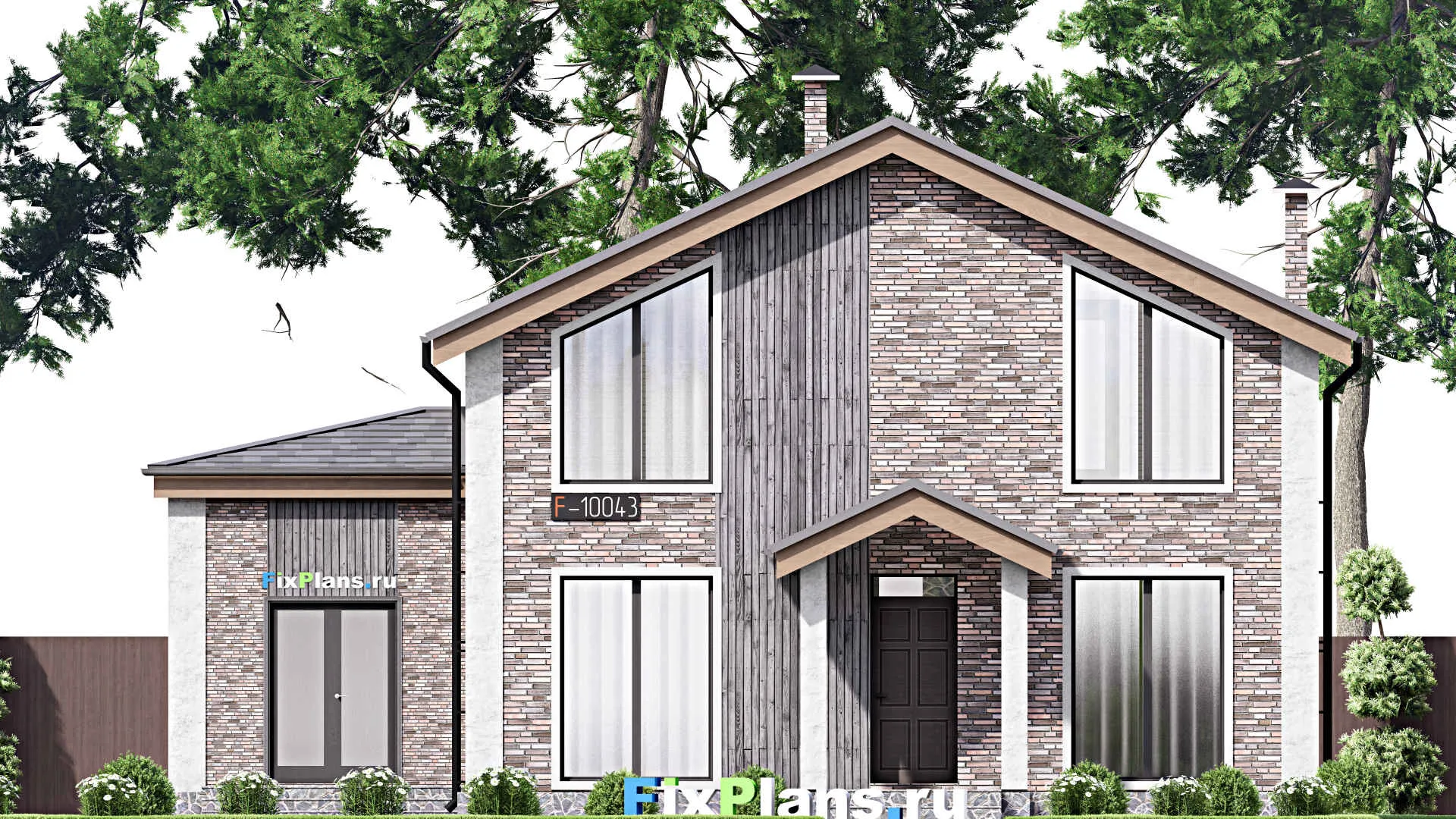 F-10043 - Планы дома с мансардой 10 на 14, площадью 140 м² с террасой и 4 спальнями