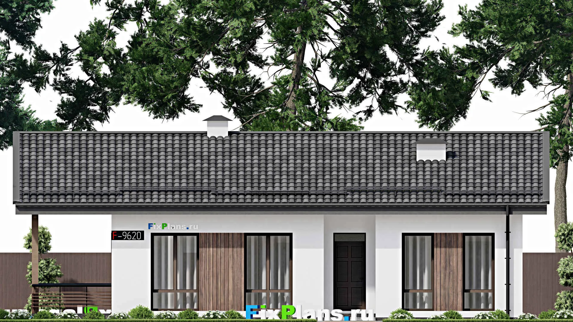 F-9620 - Проект одноэтажного дома 11 на 16, площадью 130 м² с террасой и 3 спальнями