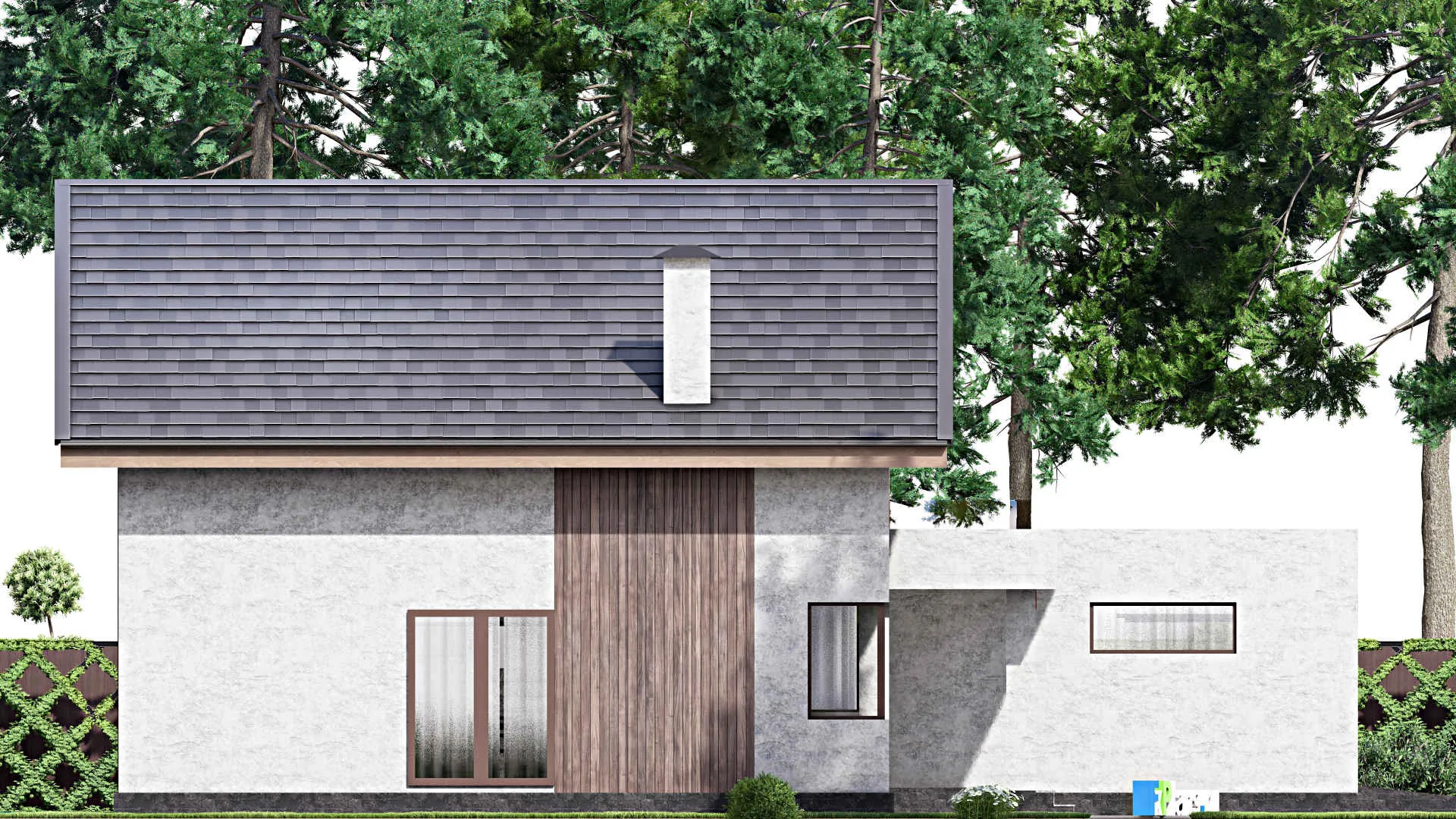 F-13256 - Планы дома с мансардой 11 на 17, площадью 240 м² с террасой, гаражом на 1 машину и 4 спальнями