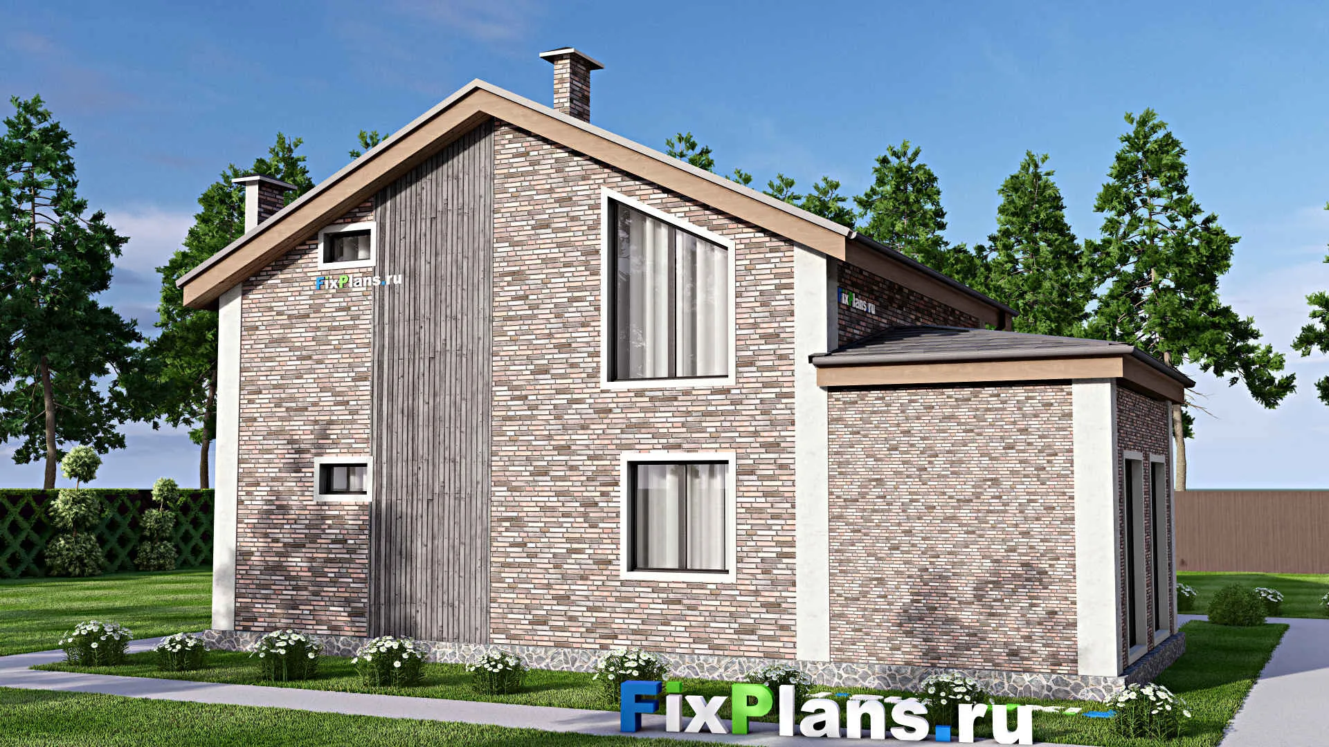 F-10043 - Планы дома с мансардой 10 на 14, площадью 140 м² с террасой и 4 спальнями