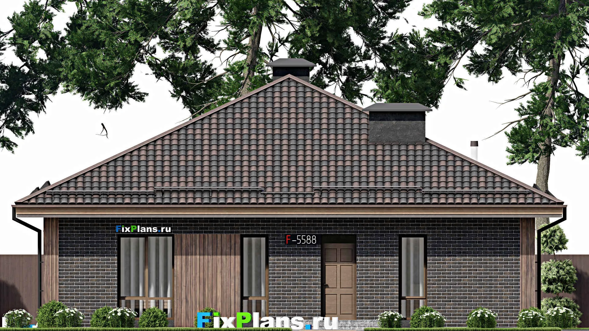 F-5588 - План одноэтажного дома 14 на 14, площадью 150 м² с 4 спальнями