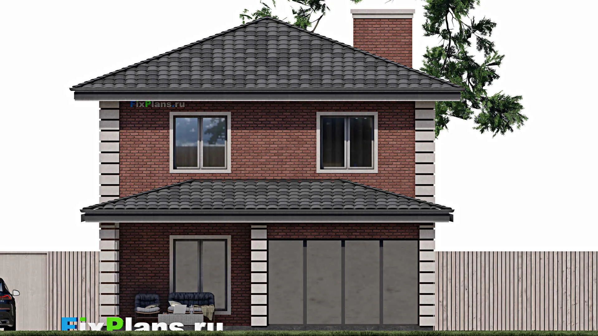 F-1439 - Планы двухэтажного дома 10 на 15, площадью 180 м² с террасой, балконом и 3 спальнями