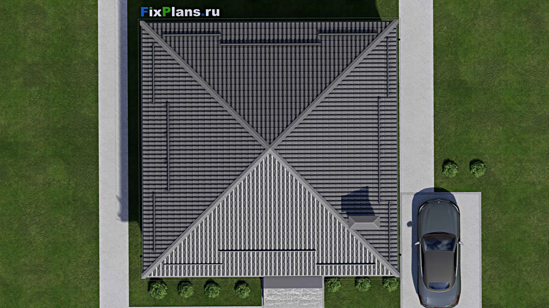 F-3041 - Проект одноэтажного дома 12 на 12, площадью 120 м² с 3 спальнями