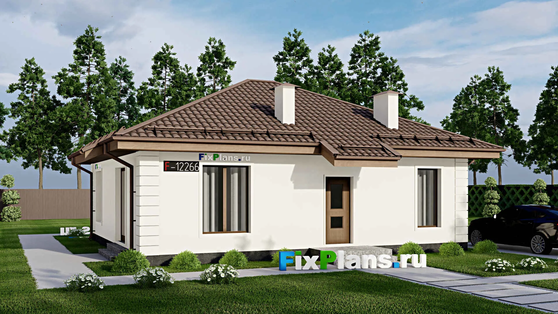 F-12266 - Проект одноэтажного дома 11 на 12, площадью 90 м² с 3 спальнями