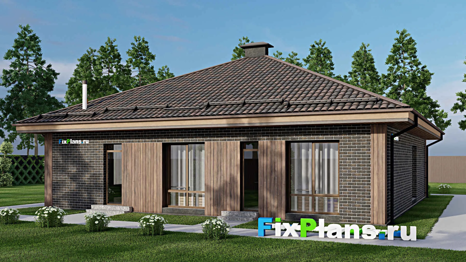 F-5588 - План одноэтажного дома 14 на 14, площадью 150 м² с 4 спальнями