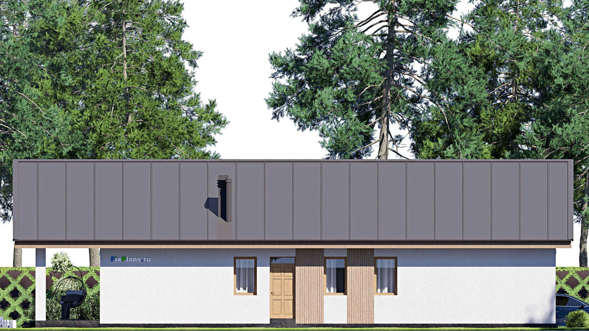 F-19232 - Проект одноэтажного дома 12 на 21, площадью 200 м² с террасой и 4 спальнями