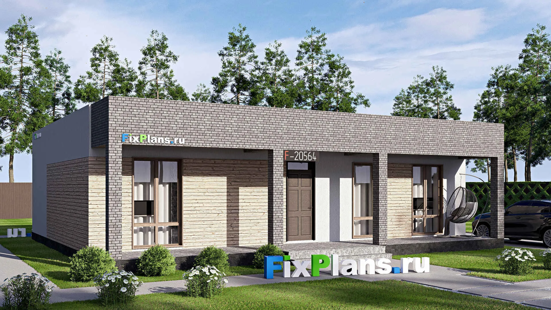 F-20564 - Проект одноэтажного дома 12 на 14, площадью 130 м² с 4 спальнями