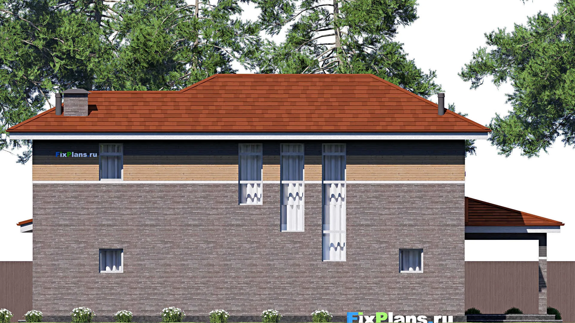 F-18809 - Проект двухэтажного дома 12 на 20, площадью 250 м² с террасой и 2 спальнями