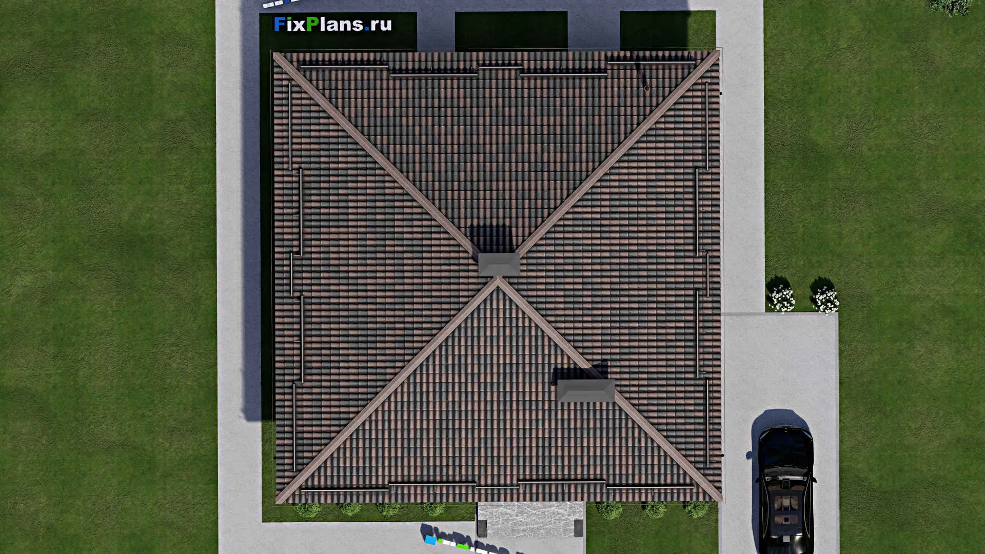 F-5588 - План одноэтажного дома 14 на 14, площадью 150 м² с 4 спальнями