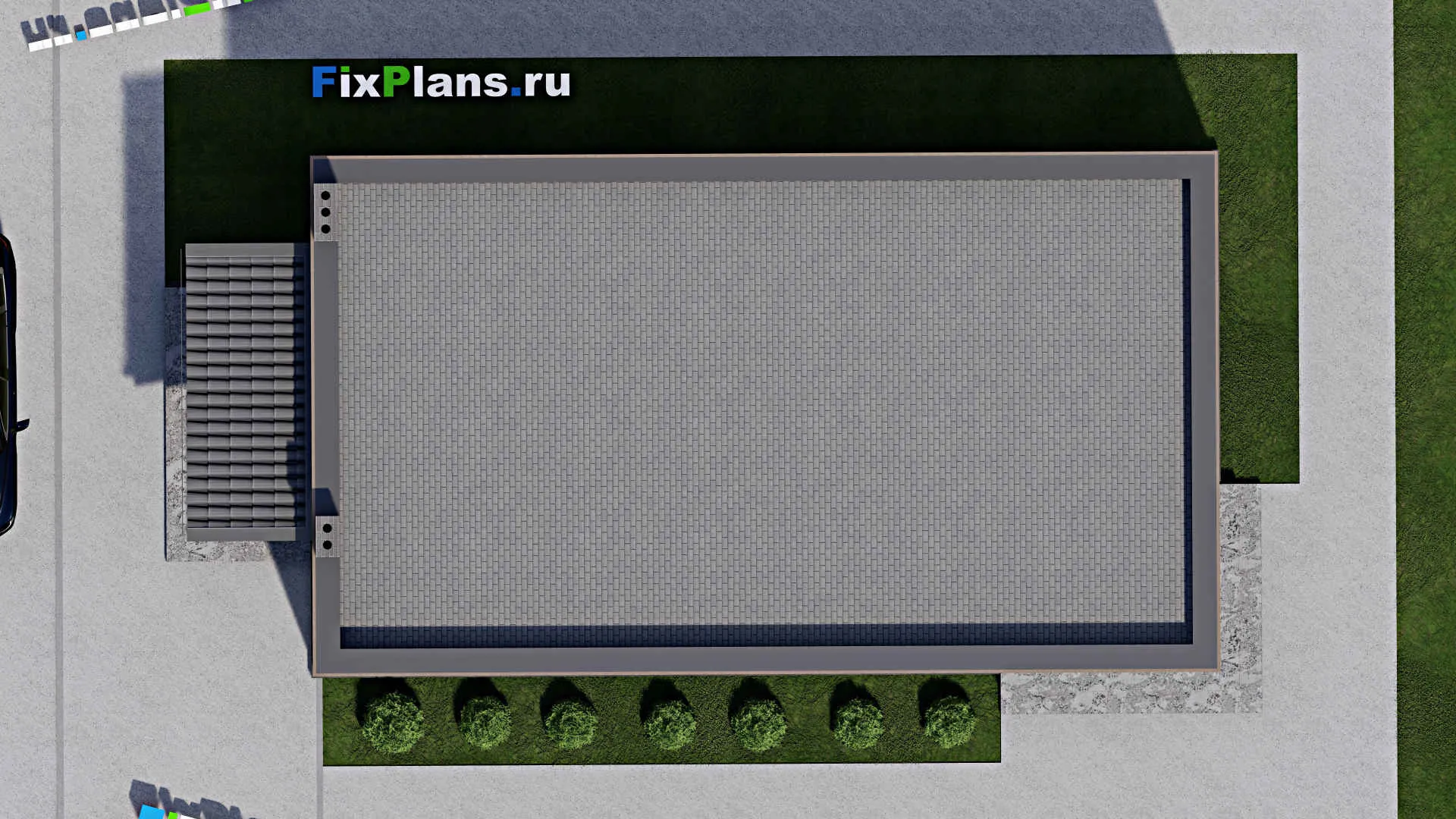 F-7973 - План одноэтажного дома 9 на 16, площадью 100 м² с террасой и 3 спальнями