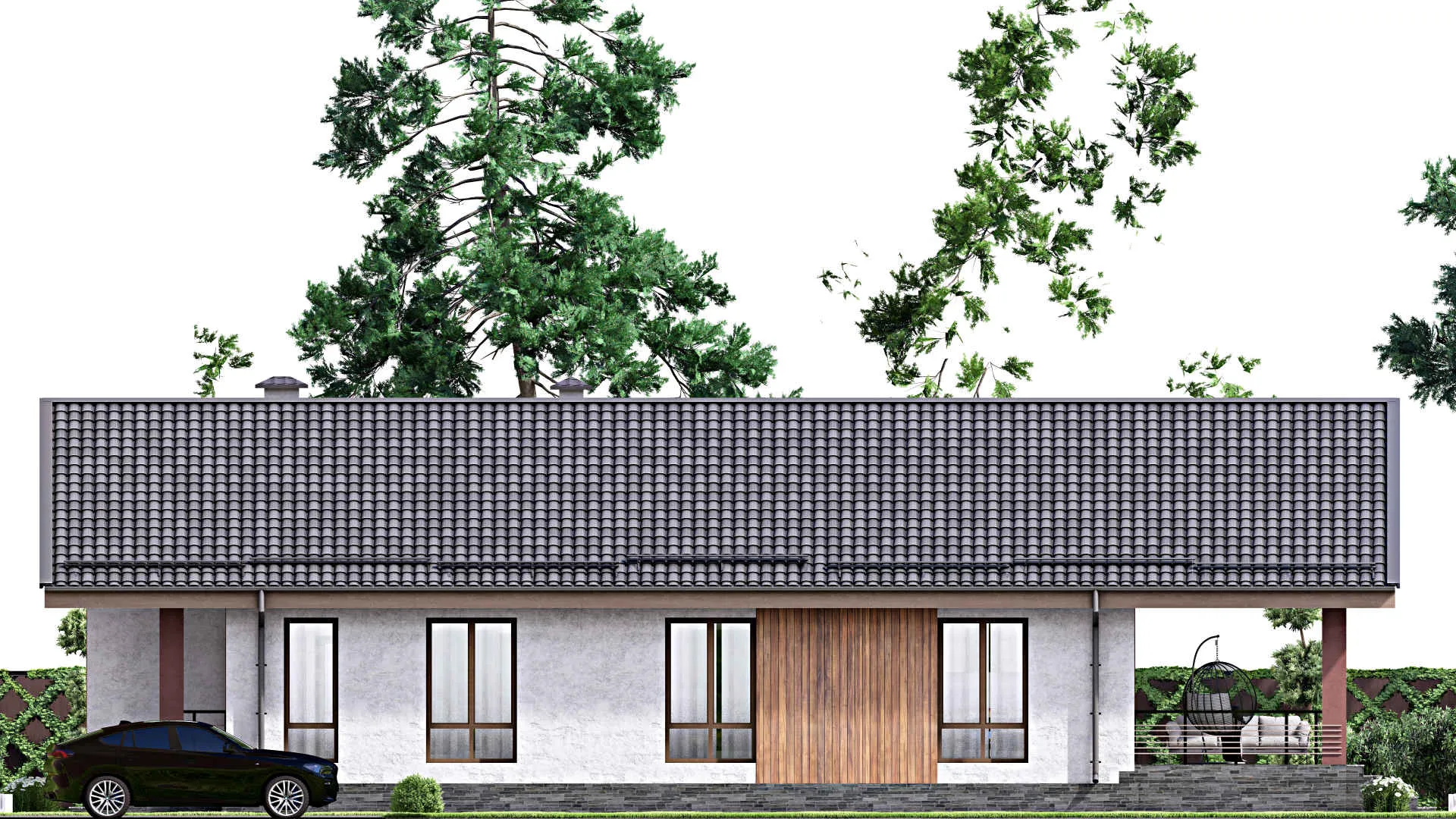 F-12554 - План одноэтажного дома 12 на 13, площадью 200 м² с террасой и 5 спальнями