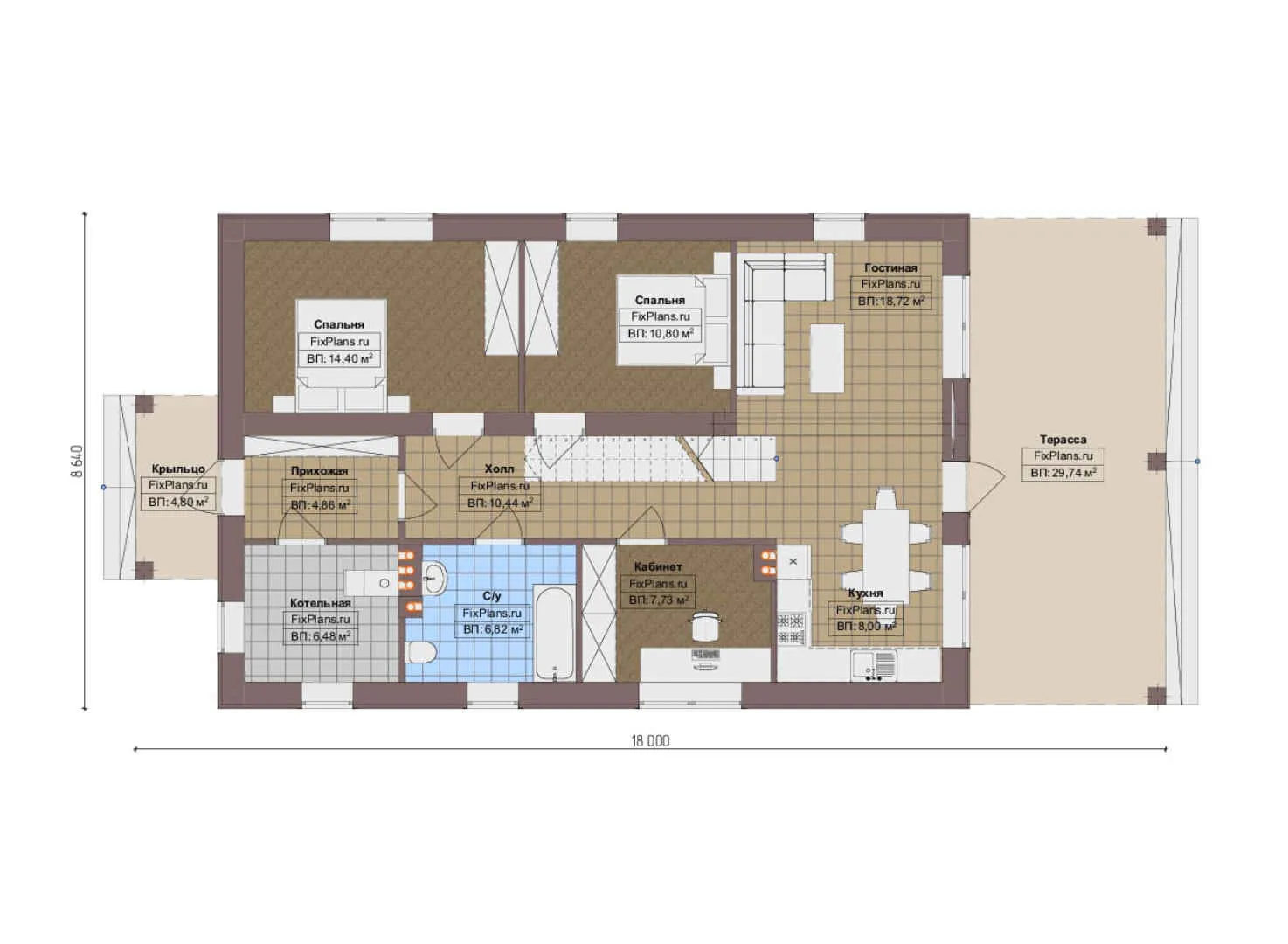 F-19277 - Планы дома с мансардой 9 на 18, площадью 200 м² с террасой и 4 спальнями