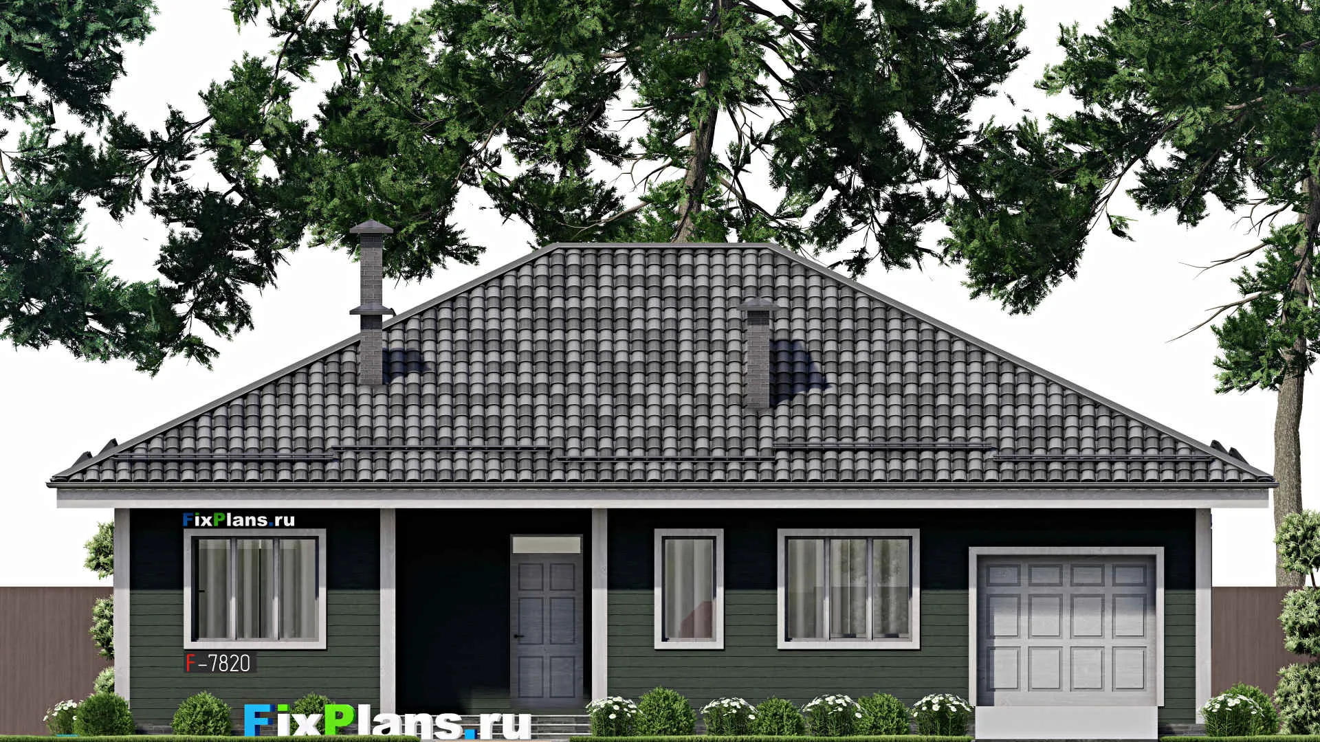 F-7820 - Проект одноэтажного дома 12 на 15, площадью 140 м² с гаражом на 1 машину и 3 спальнями