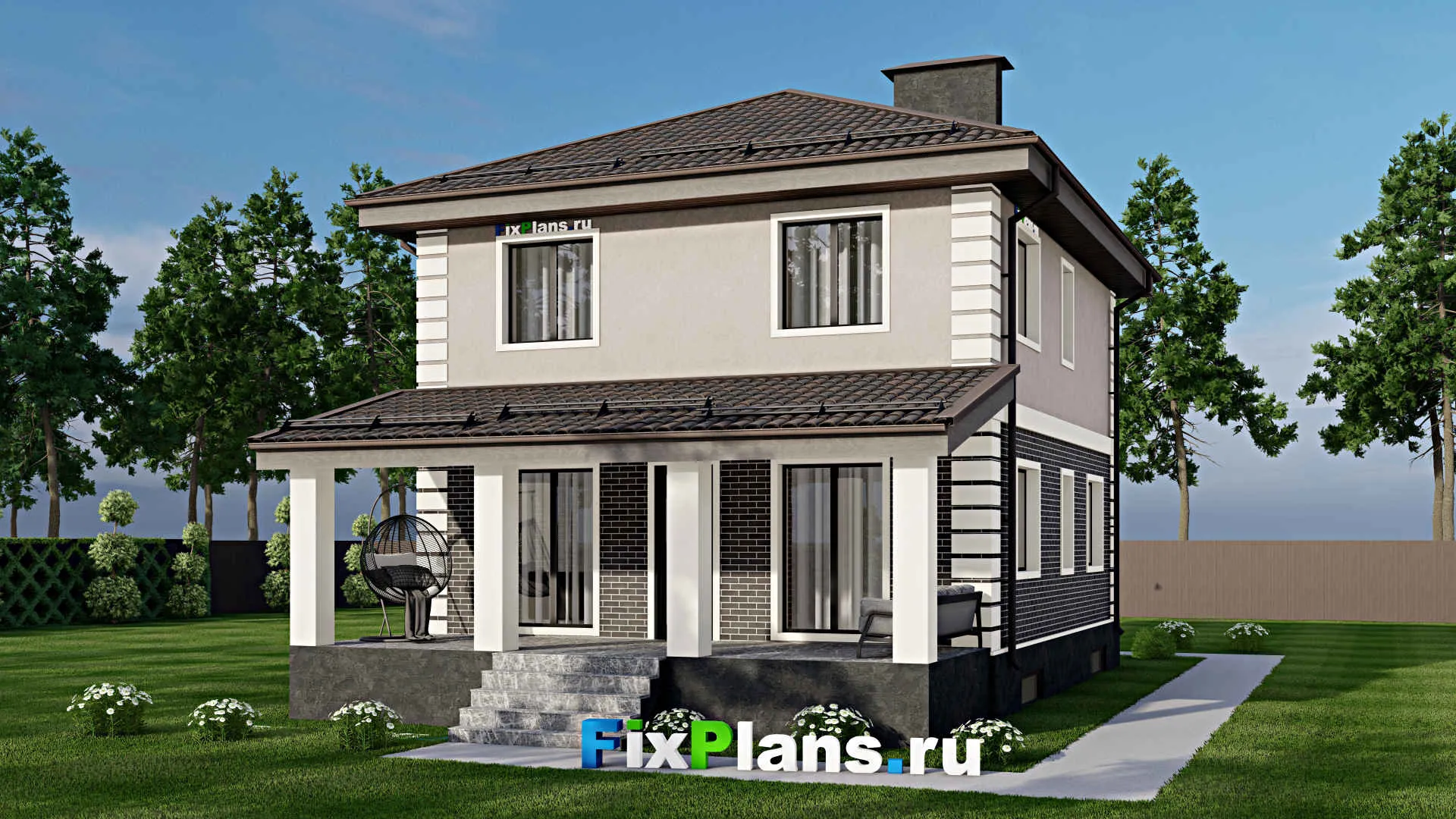 F-6452 - Проект двухэтажного дома 9 на 15, площадью 150 м² с террасой и 3 спальнями