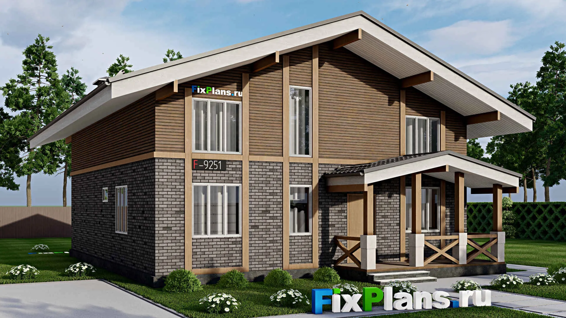 F-9251 - Проект дома с мансардой 11 на 16, площадью 250 м² с террасой, балконом и 4 спальнями