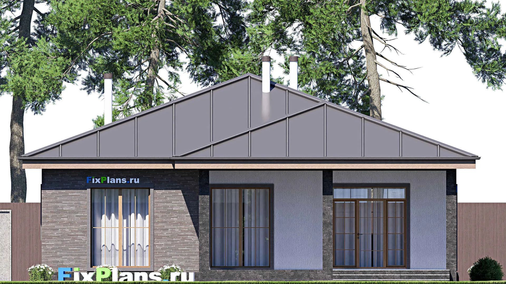 F-18152 - Проект одноэтажного дома 13 на 18, площадью 160 м² с террасой и 3 спальнями