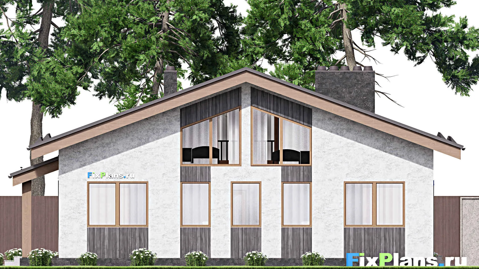 F-14534 - Планы дома с мансардой 13 на 14, площадью 160 м² с террасой и 4 спальнями