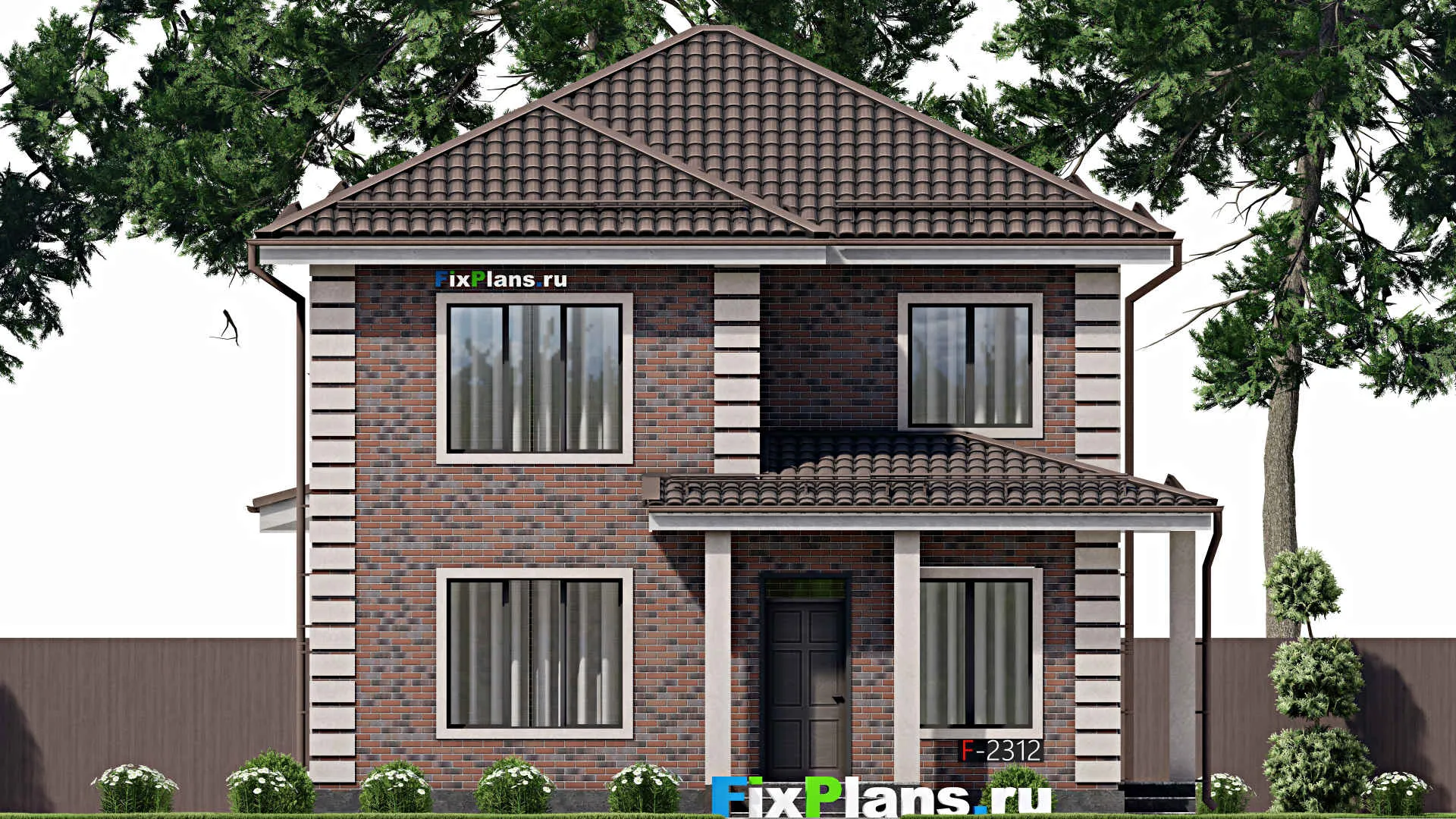 F-2312 - Проект двухэтажного дома 10 на 11, площадью 160 м² с террасой и 4 спальнями