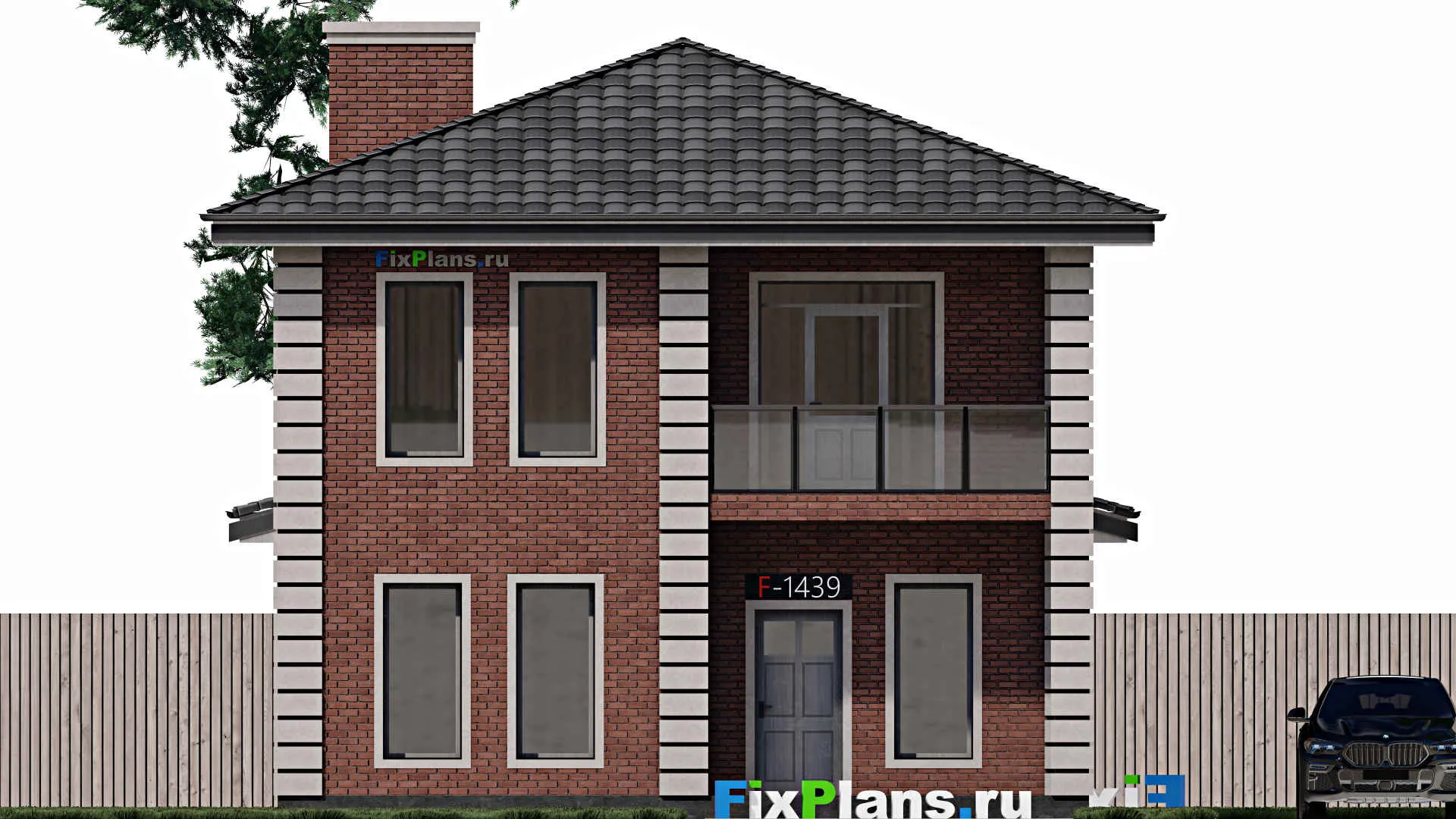 F-1439 - Планы двухэтажного дома 10 на 15, площадью 180 м² с террасой, балконом и 3 спальнями
