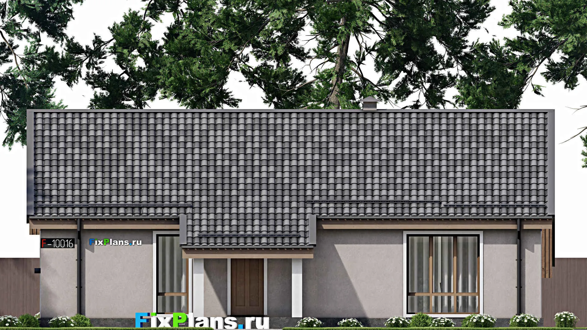 F-10016 - Проект одноэтажного дома 14 на 15, площадью 130 м² с террасой и 3 спальнями