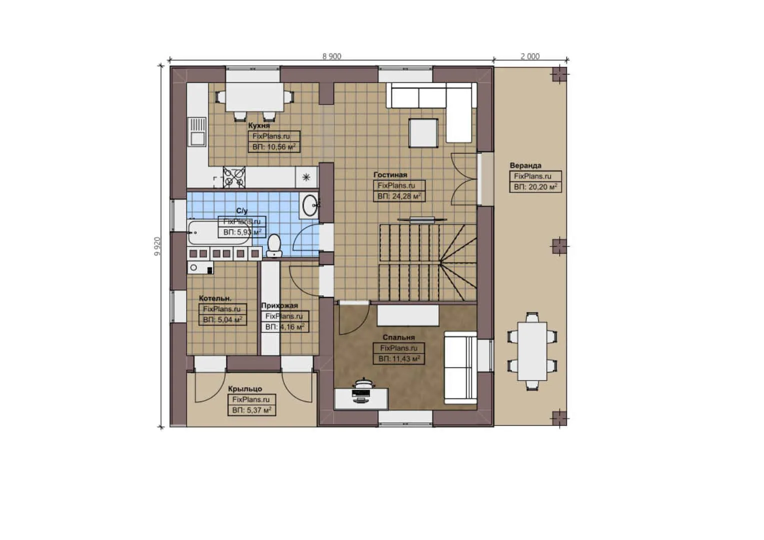 F-1160 - Планы дома с мансардой 9 на 10, площадью 150 м² с террасой, балконом и 3 спальнями
