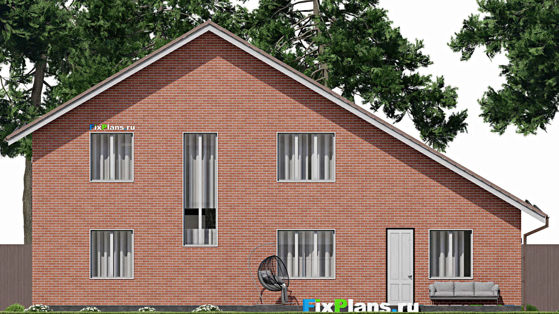 F-0260i - Проект дома с мансардой 12 на 17, площадью 280 м² с террасой, балконом, гаражом на 1 машину и 4 спальнями