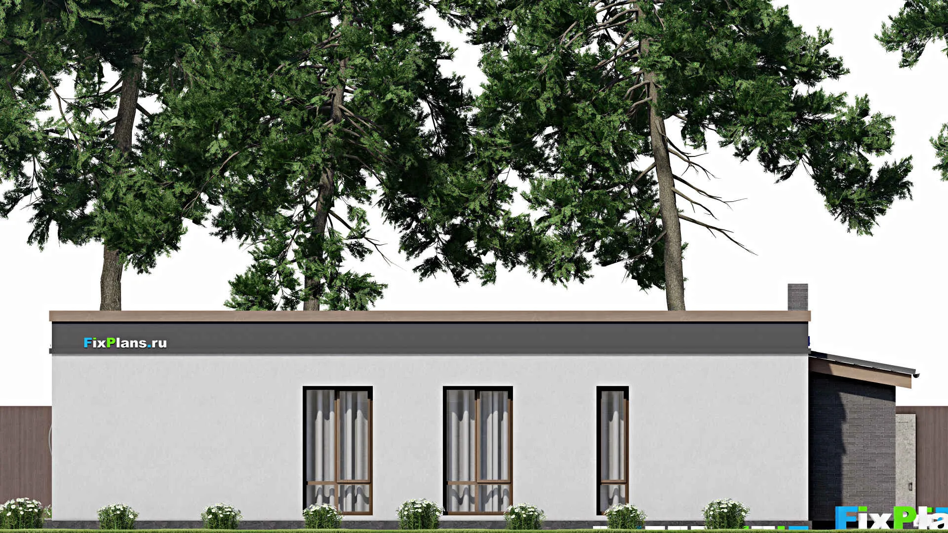 F-7973 - План одноэтажного дома 9 на 16, площадью 100 м² с террасой и 3 спальнями