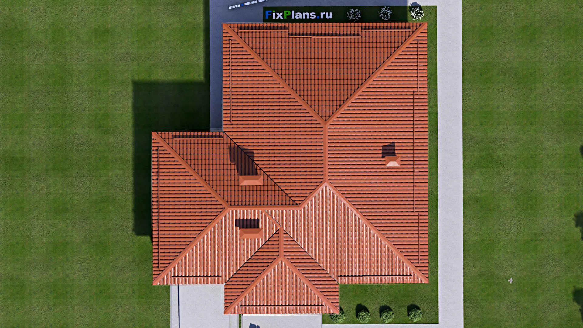 F-13877 - План одноэтажного дома 16 на 16, площадью 170 м² с террасой, гаражом на 1 машину и 3 спальнями