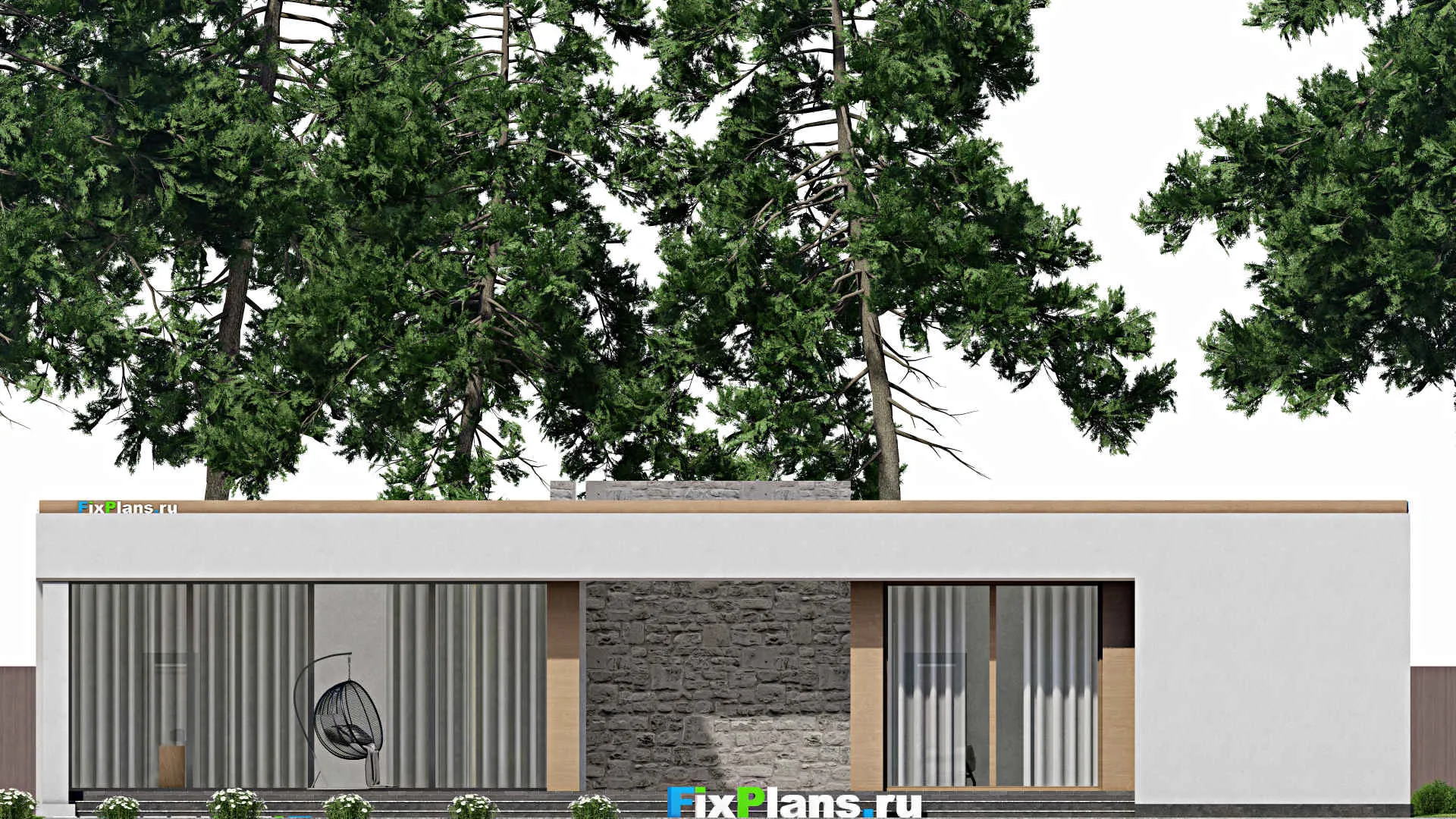 F-7343 - Проект одноэтажного дома 22 на 26, площадью 400 м² с террасой и 4 спальнями