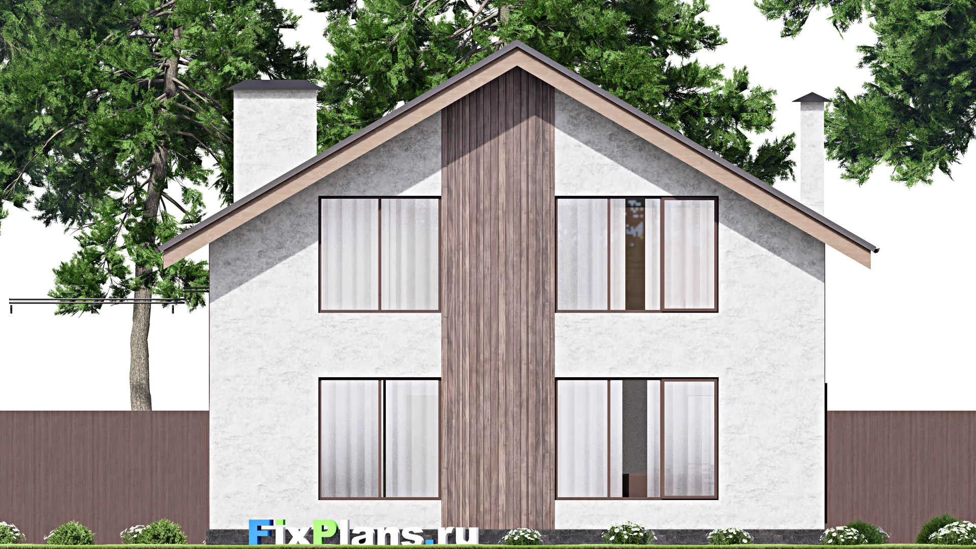 F-13256 - Планы дома с мансардой 11 на 17, площадью 240 м² с террасой, гаражом на 1 машину и 4 спальнями