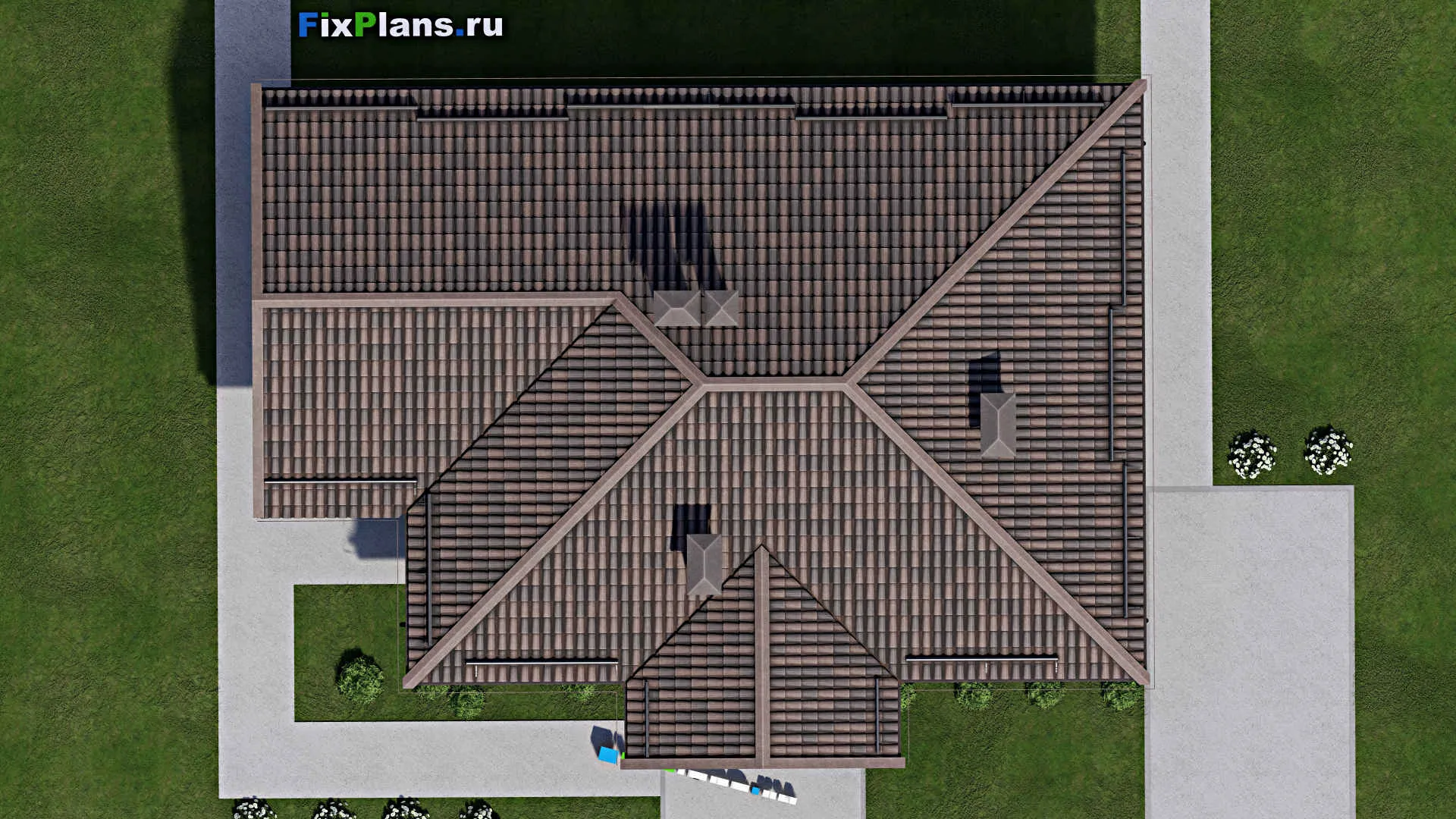 F-6938 - Проект одноэтажного дома 12 на 17, площадью 140 м² с террасой, баней и 3 спальнями