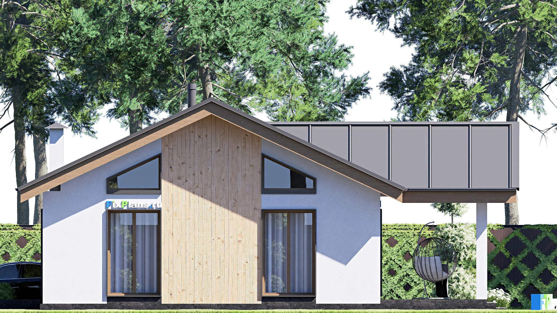 F-19358 - Проект одноэтажного дома 14 на 18, площадью 160 м² с террасой и 5 спальнями