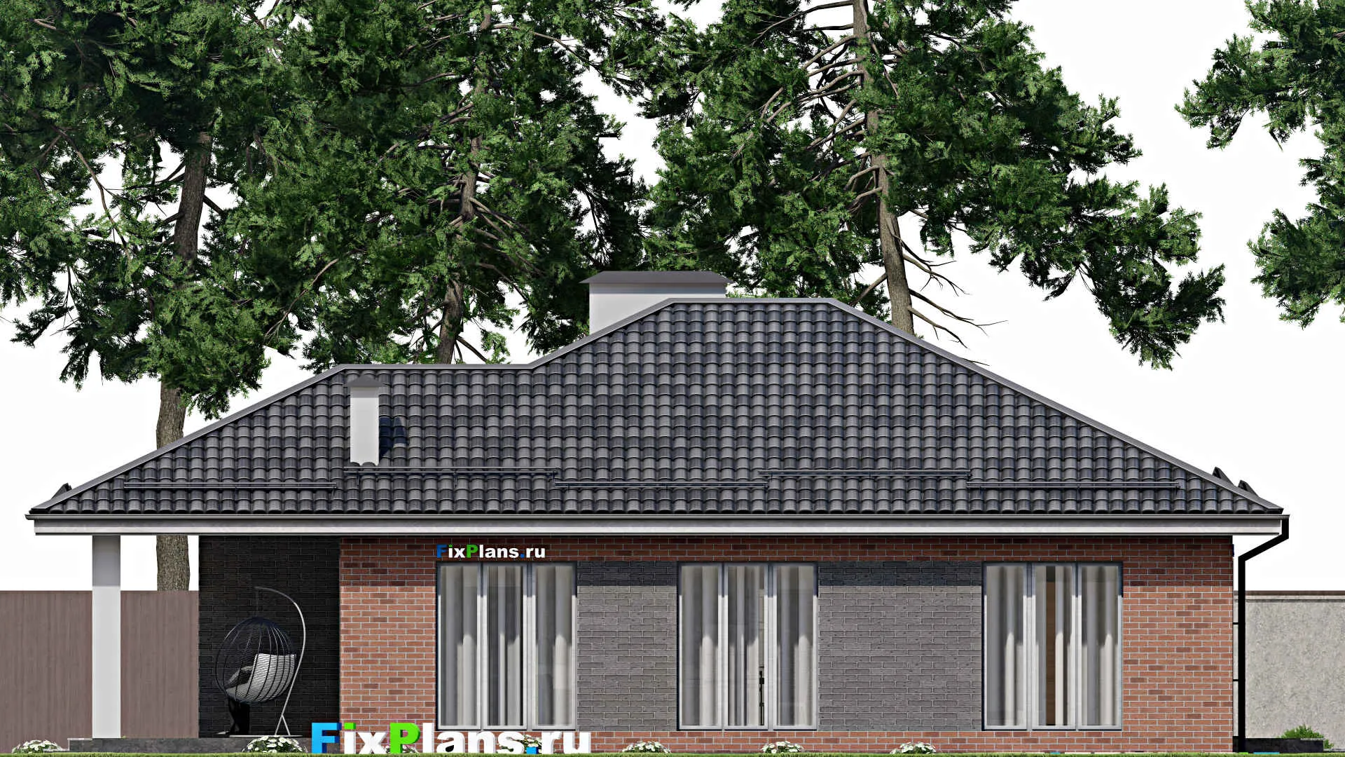 F-5894 - Проект одноэтажного дома 15 на 18, площадью 170 м² с террасой, баней и 3 спальнями