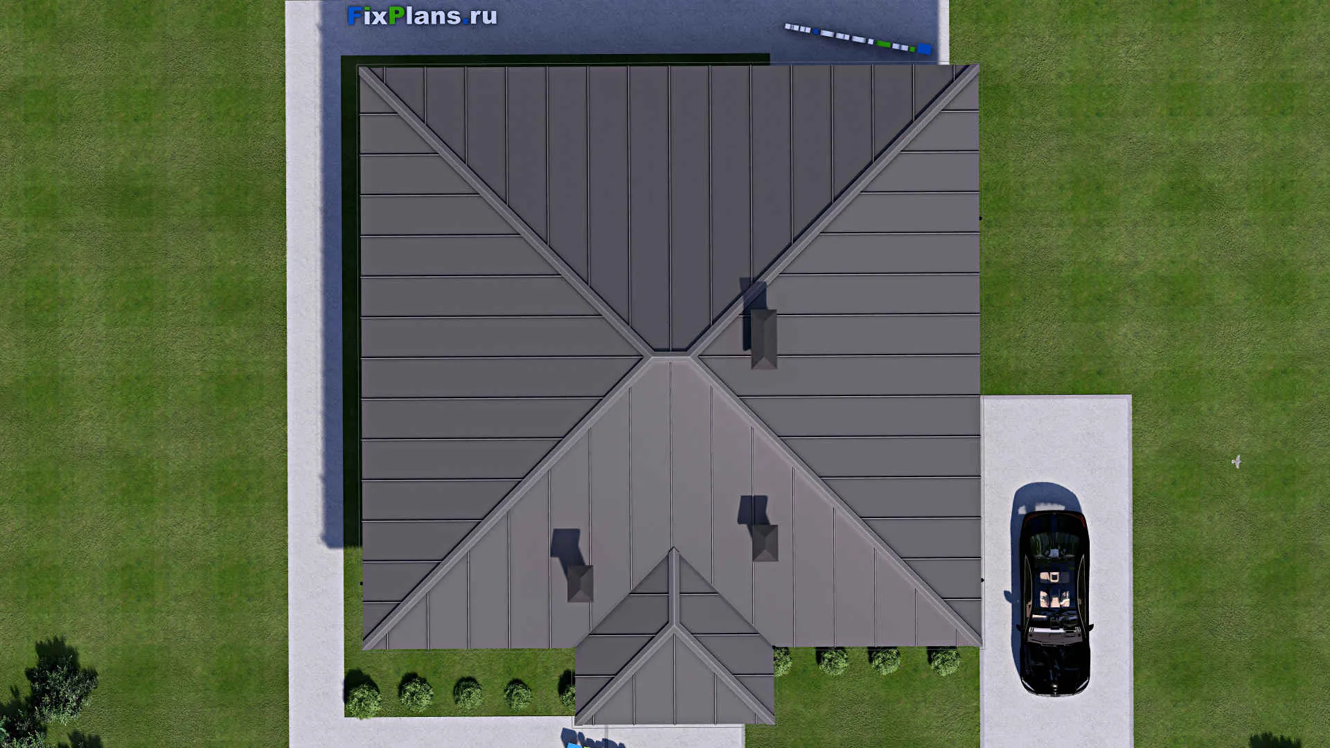 F-14345 - Проект одноэтажного дома 16 на 17, площадью 190 м² с террасой и 4 спальнями