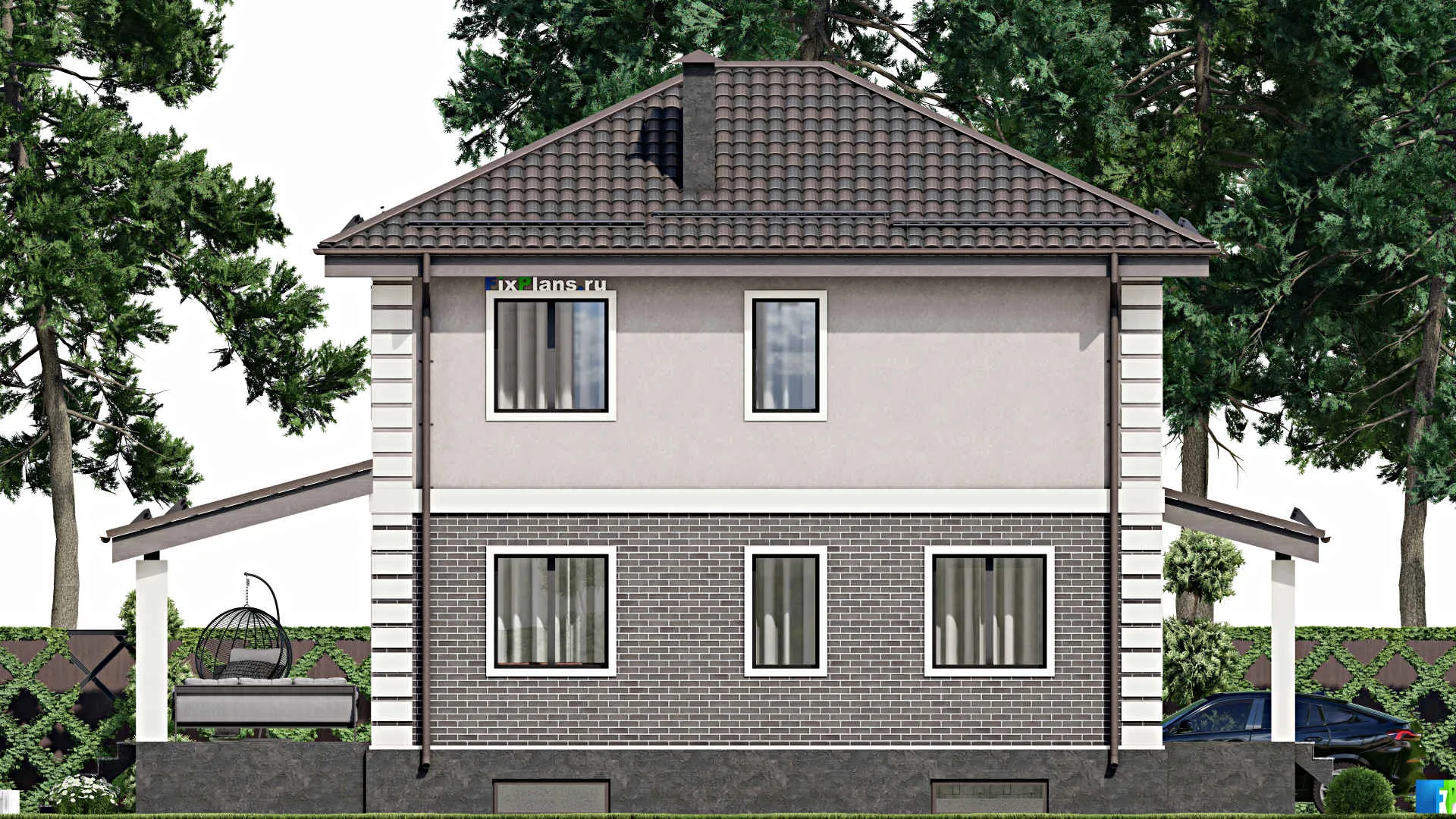 F-6452 - Проект двухэтажного дома 9 на 15, площадью 150 м² с террасой и 3 спальнями