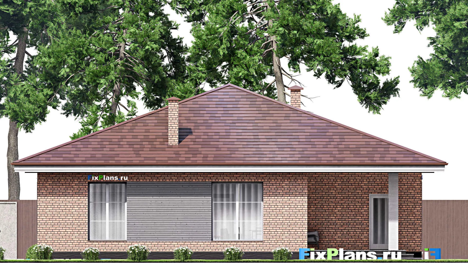 F-15236 - Проект одноэтажного дома 15 на 19, площадью 210 м² с террасой и 4 спальнями