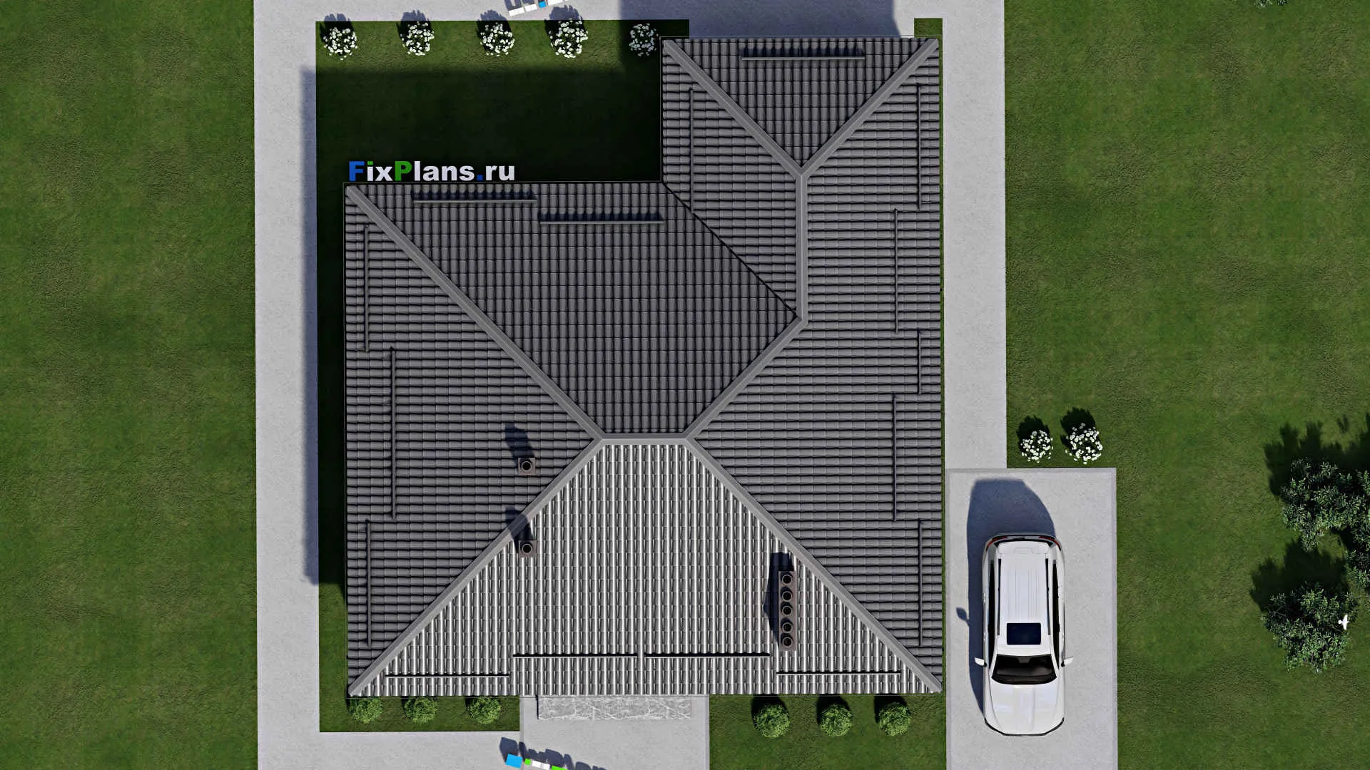 F-3095 - План одноэтажного дома 12 на 14, площадью 140 м² с террасой и 3 спальнями
