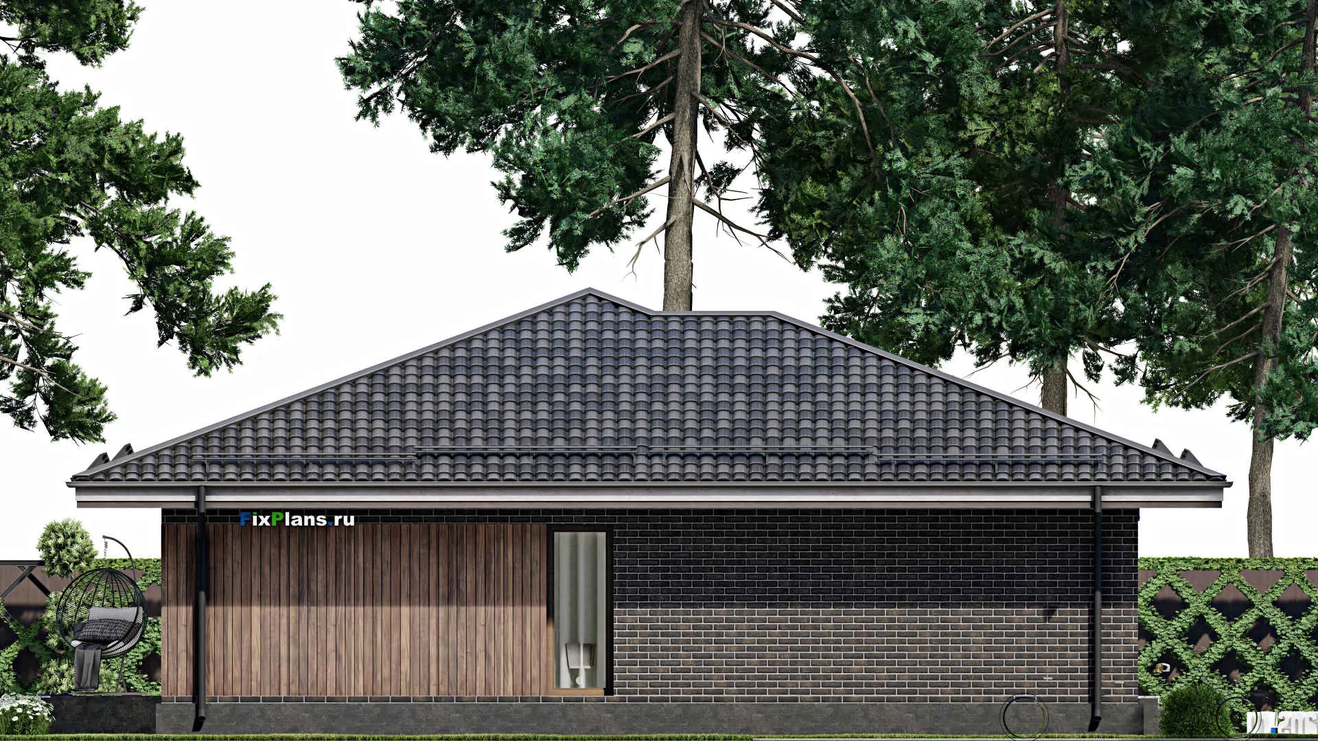 F-5021 - Проект одноэтажного дома 14 на 16, площадью 170 м² с террасой и 3 спальнями