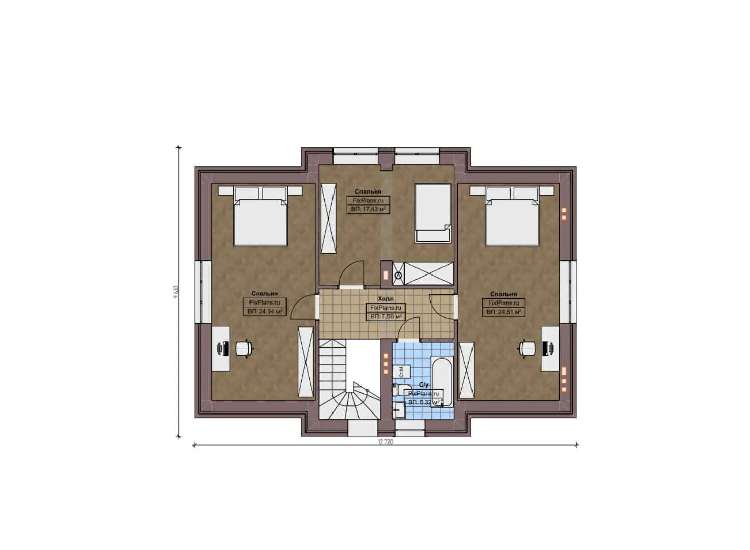F-10322 - Планы дома с мансардой 13 на 14, площадью 270 м² с цокольным этажом и 4 спальнями