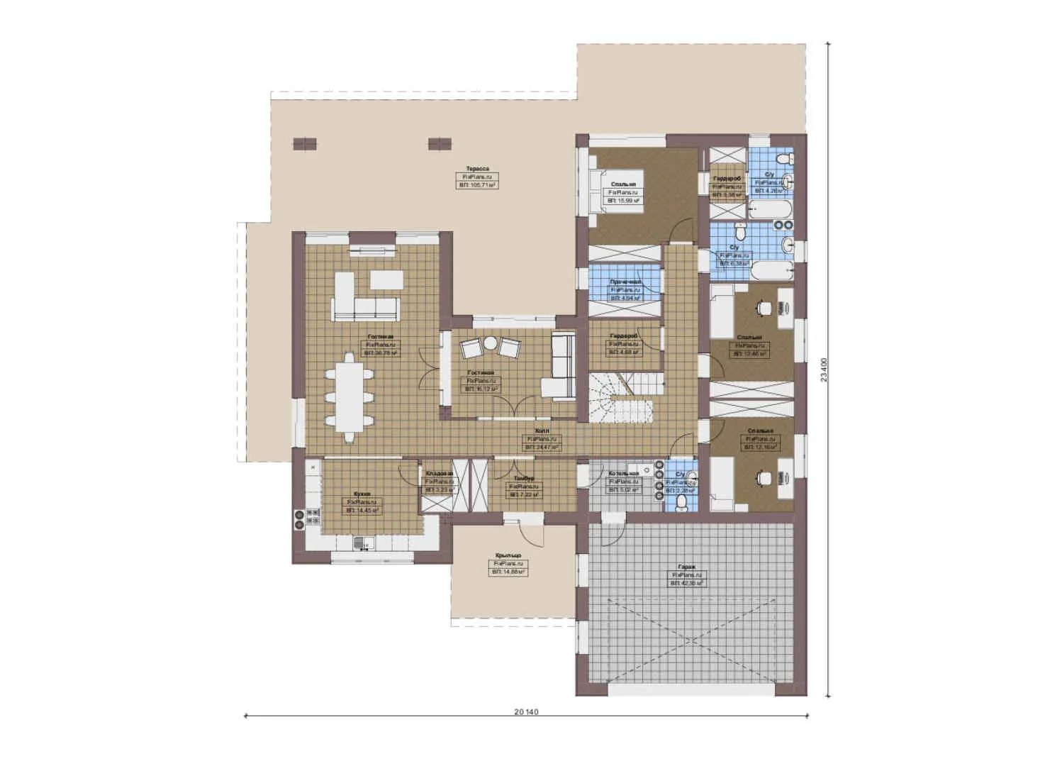 F-16307 - Планы дома с мансардой 21 на 24, площадью 360 м² с 3 спальнями