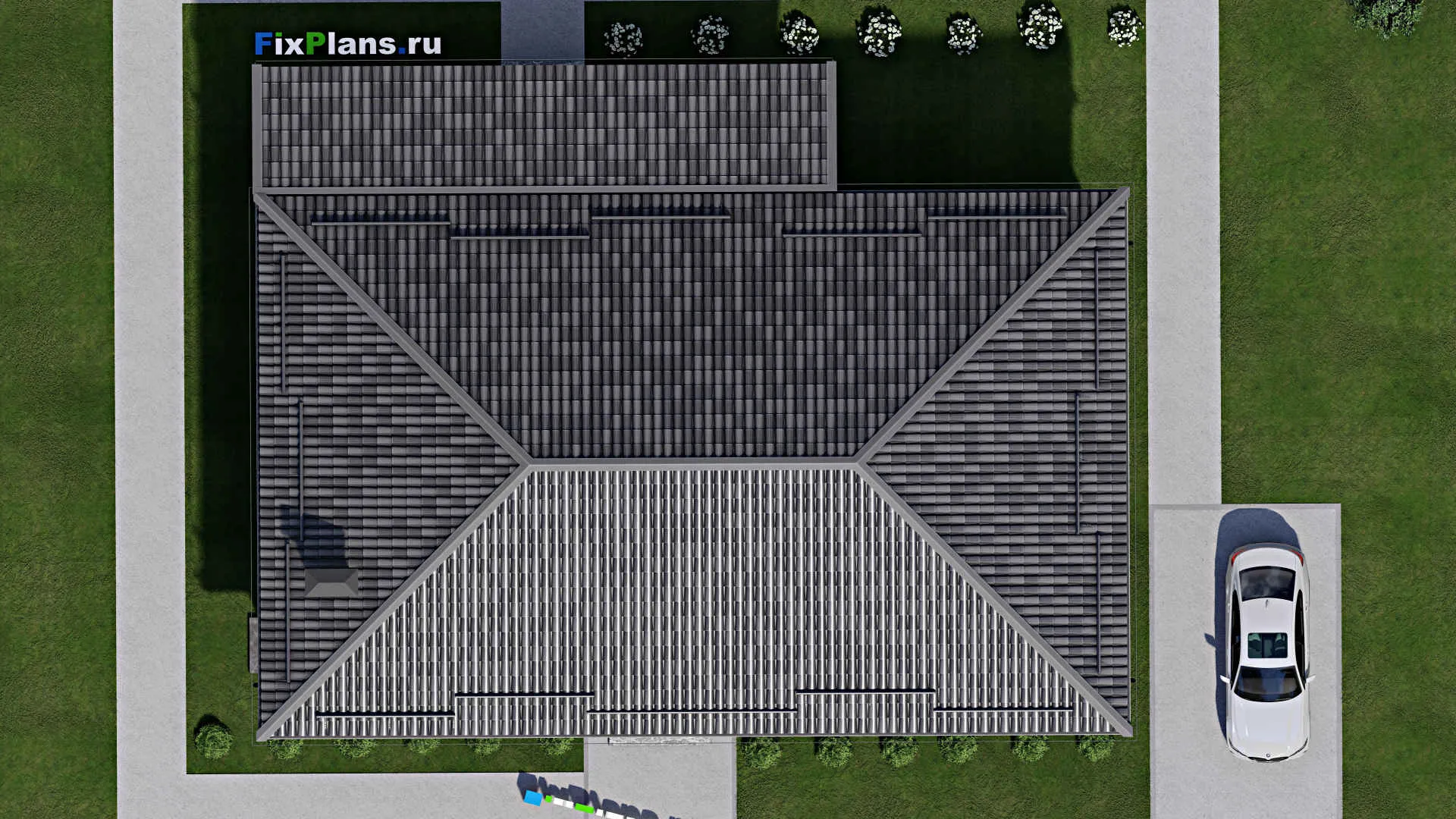 F-5867 - Проект одноэтажного дома 11 на 18, площадью 180 м² с террасой и 4 спальнями